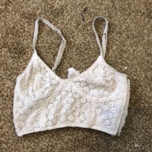 Urban Outfitters Embroidered Cream Crop Top